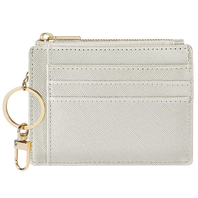 Sodsay Card Case Slim Front Pocket Wallet for Women Credit Card Holder with Keychain(CH Silverish Gold) - Image 1
